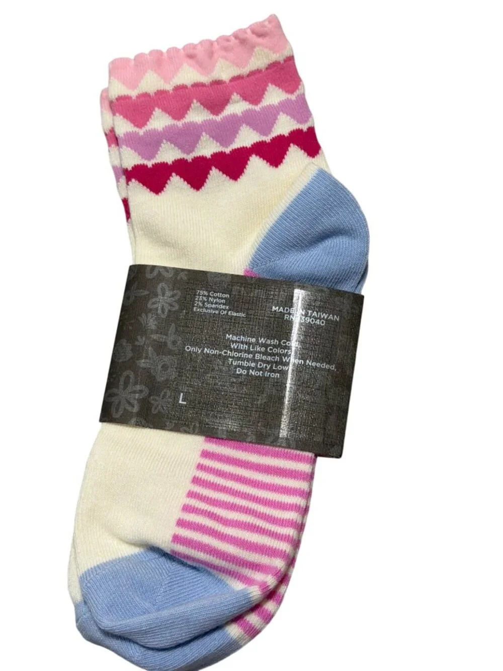 Matilda Jane Enchanted Garden Girls NWT Large Socks Pink & Blue Stripes & Zigzag